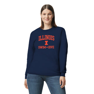 Illinois Arch Logo Swim & Dive Long Sleeve - Navy