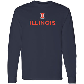 University of Illinois Fighting Illini Institutional Logo Cotton Long Sleeve T-Shirt - Navy