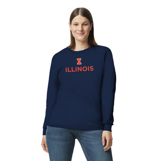 University of Illinois Fighting Illini Institutional Logo Cotton Long Sleeve T-Shirt - Navy