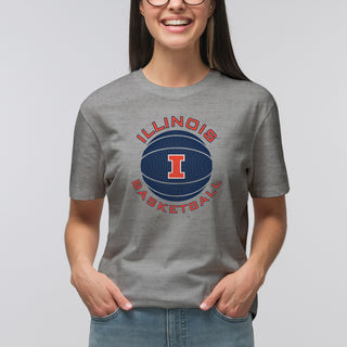 Illinois Fighting Illini Basketball Circle Logo Cotton T-Shirt - Sport Grey