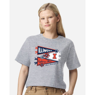 Illinois Cute Pennant Women's Fine Jersey Boxy Tee - Heather Grey