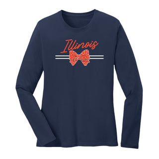 Illinois Bow Script Womens Long Sleeve - Navy
