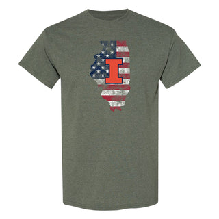 Illinois Patriotic State Silhouette T-Shirt - Heather Military