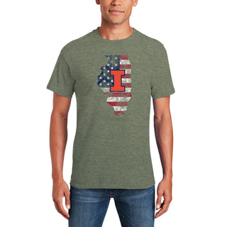 Illinois Patriotic State Silhouette T-Shirt - Heather Military