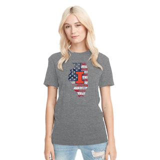 Illinois Patriotic State Silhouette NLA Triblend T-Shirt - Premium Heather