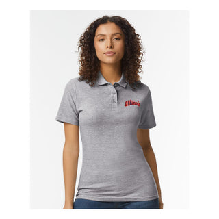 Illinois Script EMB Womens Softstyle Pique Polo