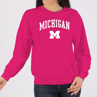 Michigan Arch Logo Crewneck Sweatshirt - Heliconia