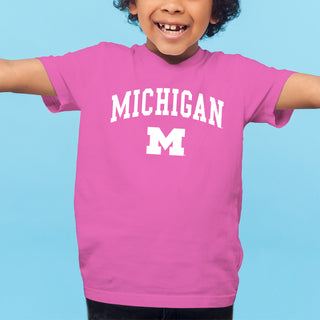 Michigan Arch Logo Youth T-Shirt - Azalea