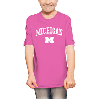 Michigan Arch Logo Youth T-Shirt - Azalea
