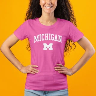 Michigan Arch Logo Womens T-Shirt - Azalea