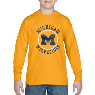 Michigan Distressed Circle Logo Youth Long Sleeve