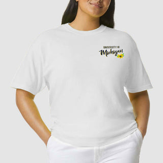 Floral State University of Michigan Comfort Colors Heavyweight Ringspun Short Sleeve T Shirt - White