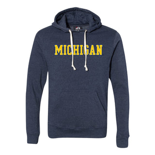 Michigan Wordmark JA Triblend Fleece Hoodie - True Navy Triblend