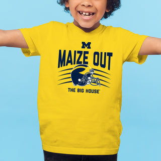 Michigan Wolverines Maize Out Helmet Scratch Youth T-Shirt - Daisy
