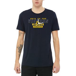 Michigan Men's Gymnastics Fight Song Silhouette Canvas Triblend T-Shirt - Solid Navy Triblend