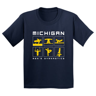 Michigan Men's Gymnastics Action Squares Youth T-Shirt - Navy
