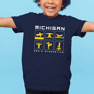Michigan Men's Gymnastics Action Squares Youth T-Shirt - Navy
