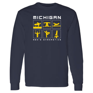 Michigan Men's Gymnastics Action Squares Long Sleeve T-Shirt - Navy