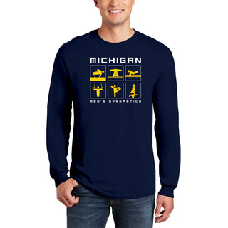 Michigan Men's Gymnastics Action Squares Long Sleeve T-Shirt - Navy