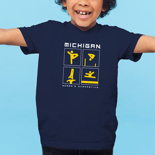 Michigan Women's Gymnastics Action Squares Youth T-Shirt - Navy