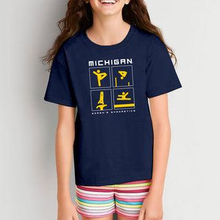 Michigan Women's Gymnastics Action Squares Youth T-Shirt - Navy