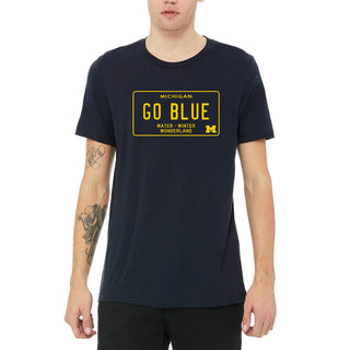 Michigan License Plate Triblend T-Shirt - Solid Navy