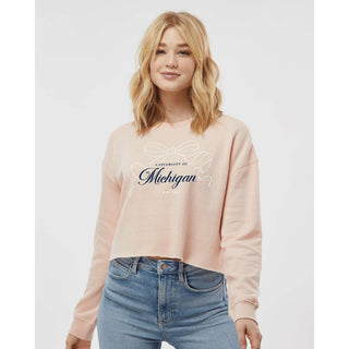 Michigan Delicate Bow Womens Lightweight Crop Crewneck - Blush