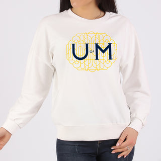 Michigan Ornate Initials Crewneck Sweatshirt - White