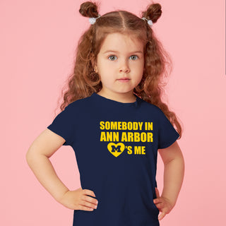 Michigan Somebody in Ann Arbor Loves Me Toddler T-Shirt - Navy