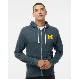 Michigan Block M JA Triblend Full-Zip Hoodie - Navy Triblend