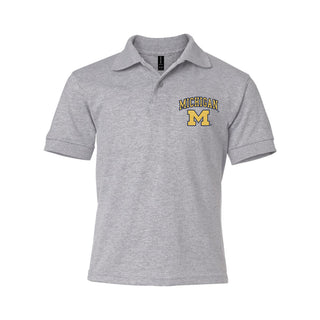 Michigan Arch Logo EMB Youth Dryblend Jersey Polo