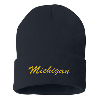Michigan Script Wordmark Cuffed Beanie - Navy