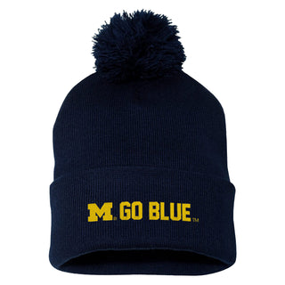 Michigan Spirit Block Pom-Pom Cuffed Beanie - Navy