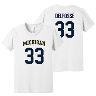 Michigan NIL Delfosse 33 Canvas Jersey Youth T-Shirt - White