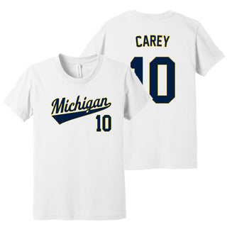 Michigan NIL Baseball Carey 10 Canvas Jersey Youth T-Shirt - White