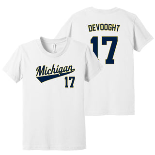 Michigan NIL Baseball DeVooght 17 Canvas Jersey Youth T-Shirt - White