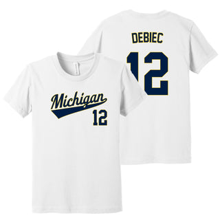 Michigan NIL Baseball Debiec 12 Canvas Jersey Youth T-Shirt - White