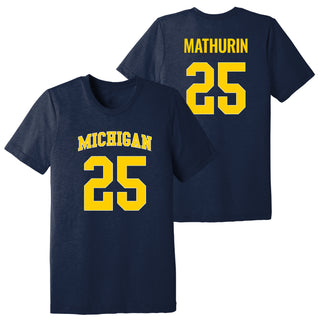 Michigan NIL Basketball Mathurin 25 Triblend T-Shirt - Solid Navy