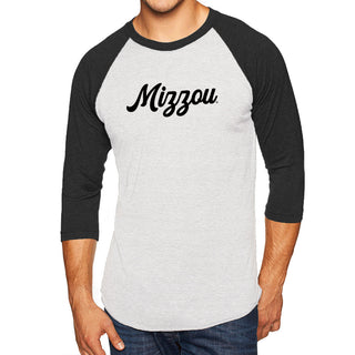 Missouri Tigers Script Logo 3/4 Sleeve Raglan T-Shirt - Htr White/Vtg Black