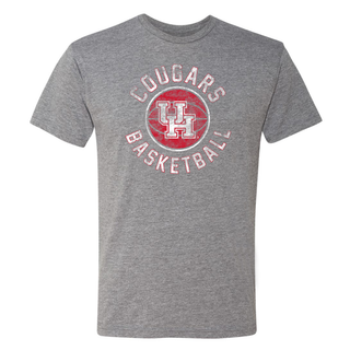 University of Houston Cougars Basketball Distress Short Sleeve T-Shirt - Premium Heather