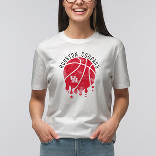 University of Houston Cougars Basketball Dribble Basic Cotton Short Sleeve T Shirt - White