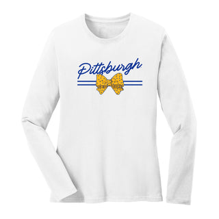 Pittsburgh Bow Script Womens Long Sleeve - White