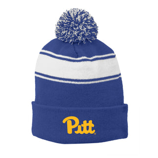 Pittsburgh Primary Logo Stripe Pom Pom Beanie - True Royal/White