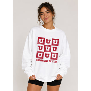 Utah Utes Checkerbox JA BTB Crewneck - White