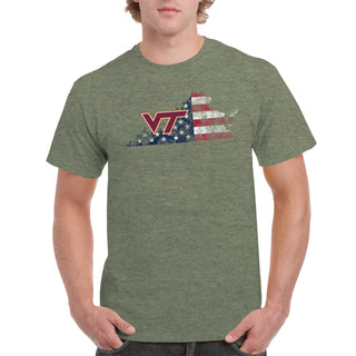 Virginia Tech Patriotic State Silhouette T-Shirt - Heather Military