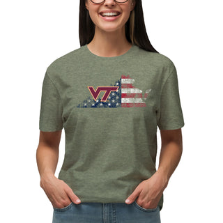 Virginia Tech Patriotic State Silhouette T-Shirt - Heather Military