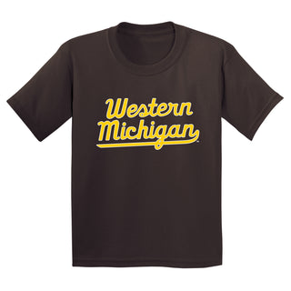 Western Michigan Script Wordmark Youth T-Shirt - Dark Chocolate