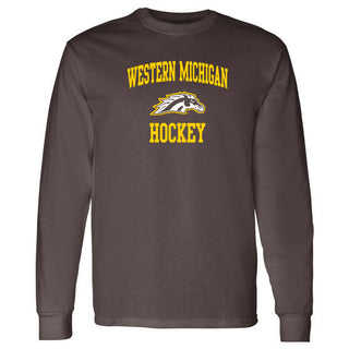 Western Michigan University Broncos Arch Logo Hockey Long Sleeve T Shirt - Dark Chocolate