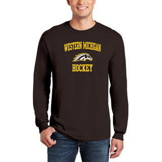 Western Michigan University Broncos Arch Logo Hockey Long Sleeve T Shirt - Dark Chocolate