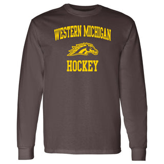 Western Michigan University Broncos Arch Logo Hockey Long Sleeve T Shirt - Dark Chocolate